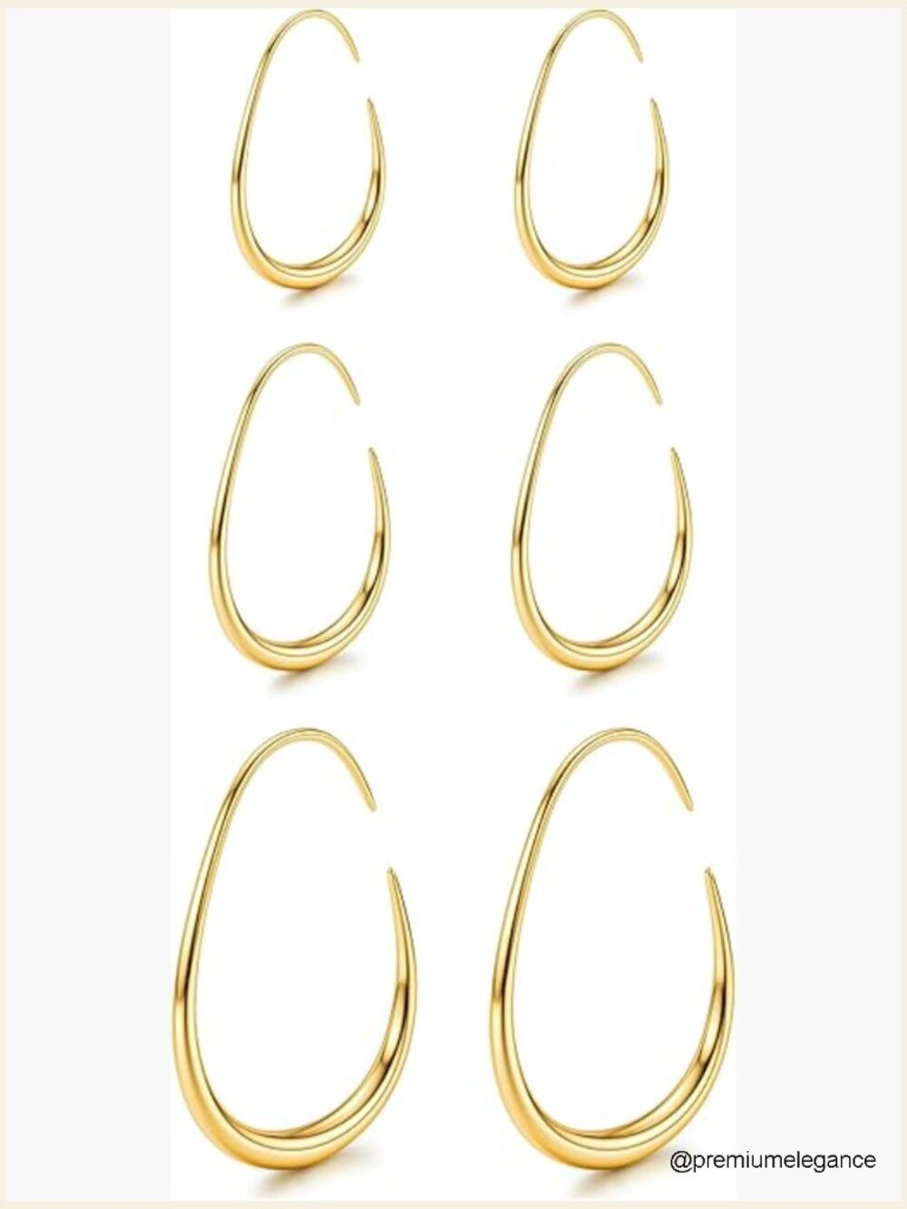 3 Pairs Teardrop Hoop Earrings Set 14K Gold Plated Stainless Steel
